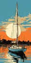 Pop Art Illustration Of Beneteau 311 In Mystic Harbor At Sunset Royalty Free Stock Photo