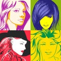 Pop art illustration. Lovely woman faces