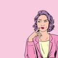 Pop art illustration of young woman thinking something out Royalty Free Stock Photo