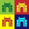 Pop art India Gate in New Delhi, India icon isolated on color background. Gate way of India Mumbai. Vector Royalty Free Stock Photo