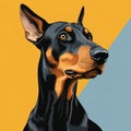 Pop Art Inspired Doberman Dog Portrait With Vibrant Colors
