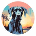 Pop Art-inspired Great Dane On Circle At Sunrise