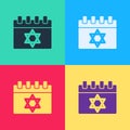 Pop art Jewish calendar with star of david icon isolated on color background. Hanukkah calendar day. Vector