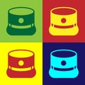 Pop art Kepi icon isolated on color background. Cap army uniform headgear. Historic general hat. Vector