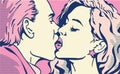 Pop art kiss. Kissing Couple. Man and Woman. Valentines day love.