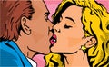 Pop art kiss. Kissing Couple. Man and Woman. Valentines day love.