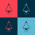 Pop art Lamp hanging icon isolated on color background. Ceiling lamp light bulb. Vector Royalty Free Stock Photo