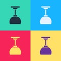 Pop art Lamp hanging icon isolated on color background. Ceiling lamp light bulb. Vector Royalty Free Stock Photo