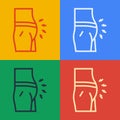 Pop art line Abdominal bloating icon isolated on color background. Constipation or diarrhea. Vector