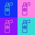 Pop art line Air freshener spray bottle icon isolated on color background. Air freshener aerosol bottle. Vector
