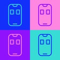 Pop art line Alarm clock app smartphone interface icon isolated on color background. Vector Royalty Free Stock Photo