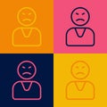 Pop art line Angry customer icon isolated on color background. Vector