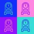 Pop art line Antique clock icon isolated on color background. Vector