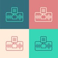 Pop art line Artificial intelligence AI icon isolated on color background. Machine learning, cloud computing, automated Royalty Free Stock Photo