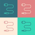 Pop art line Audio jack icon isolated on color background. Audio cable for connection sound equipment. Plug wire Royalty Free Stock Photo
