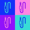 Pop art line Audio jack icon isolated on color background. Audio cable for connection sound equipment. Plug wire Royalty Free Stock Photo