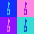 Pop art line Awl tool with wooden handle icon isolated on color background. Work equipment tailor industry. Vector Royalty Free Stock Photo