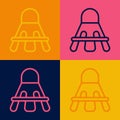Pop art line Badminton shuttlecock icon isolated on color background. Sport equipment. Vector Royalty Free Stock Photo