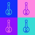 Pop art line Banjo icon isolated on color background. Musical instrument. Vector