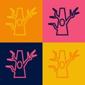 Pop art line Bare tree icon isolated on color background. Vector