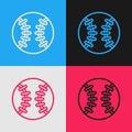 Pop art line Baseball ball icon isolated on color background. Vector