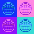 Pop art line Basket with easter eggs icon isolated on color background. Happy Easter. Vector Royalty Free Stock Photo