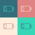 Pop art line Battery charge level indicator icon isolated on color background. Vector