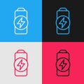 Pop art line Battery charge level indicator icon isolated on color background. Vector