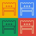 Pop art line BBQ brazier icon isolated on color background. Vector