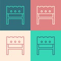 Pop art line BBQ brazier icon isolated on color background. Vector