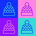 Pop art line Beanie hat icon isolated on color background. Vector