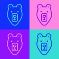 Pop Art Line Bear Head Icon Isolated On Color Background. Vector