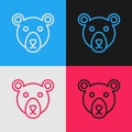 Pop Art Line Bear Head Icon Isolated On Color Background. Vector