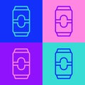 Pop art line Beer can icon isolated on color background. Vector Illustration