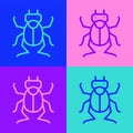 Pop art line Beetle bug icon isolated on color background. Vector