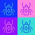 Pop art line Beetle bug icon isolated on color background. Vector Royalty Free Stock Photo