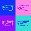 Pop art line Biathlon rifle icon isolated on color background. Ski gun. Vector