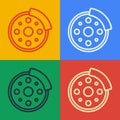 Pop art line Bicycle brake disc icon isolated on color background. Vector Royalty Free Stock Photo