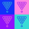 Pop art line Billiard balls in a rack triangle icon isolated on color background. Vector Illustration Royalty Free Stock Photo