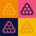 Pop art line Billiard balls in a rack triangle icon isolated on color background. Vector Royalty Free Stock Photo