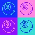 Pop art line Billiard pool snooker ball icon isolated on color background. Vector Illustration Royalty Free Stock Photo