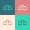 Pop art line Binoculars icon isolated on color background. Find software sign. Spy equipment symbol. Vector