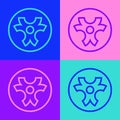 Pop art line Biohazard symbol icon isolated on color background. Vector