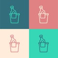 Pop art line Bottle of champagne in an ice bucket icon isolated on color background. Vector Royalty Free Stock Photo