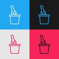 Pop art line Bottle of champagne in an ice bucket icon isolated on color background. Vector Royalty Free Stock Photo
