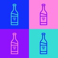 Pop art line Bottle of wine icon isolated on color background. Vector Royalty Free Stock Photo