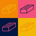 Pop art line Brick icon isolated on color background. Vector