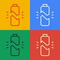 Pop art line Broken battery icon isolated on color background. Vector Illustration