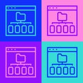 Pop art line Browser files icon isolated on color background. Vector