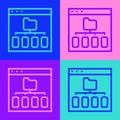 Pop art line Browser files icon isolated on color background. Vector